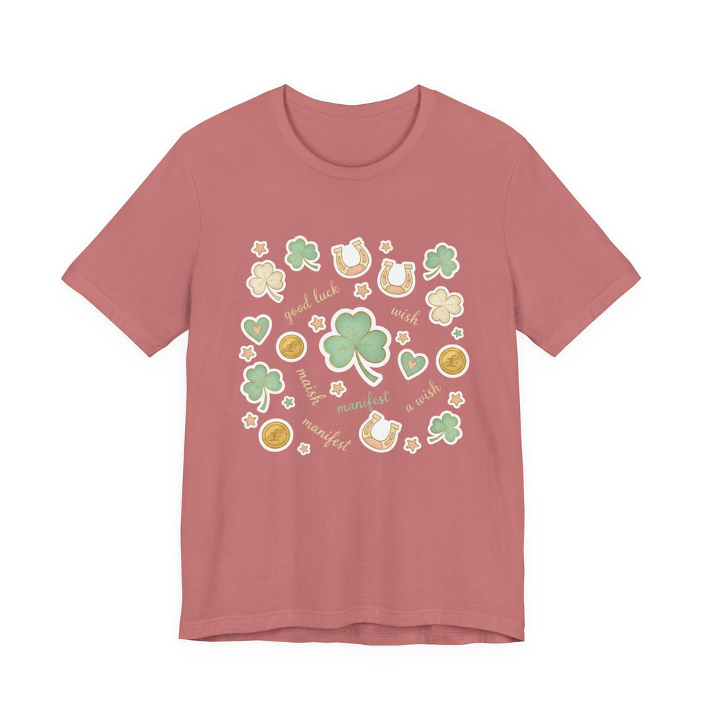 Lucky Charm Sticker Pattern Tee | Mint Gold good luck symbol pattern
