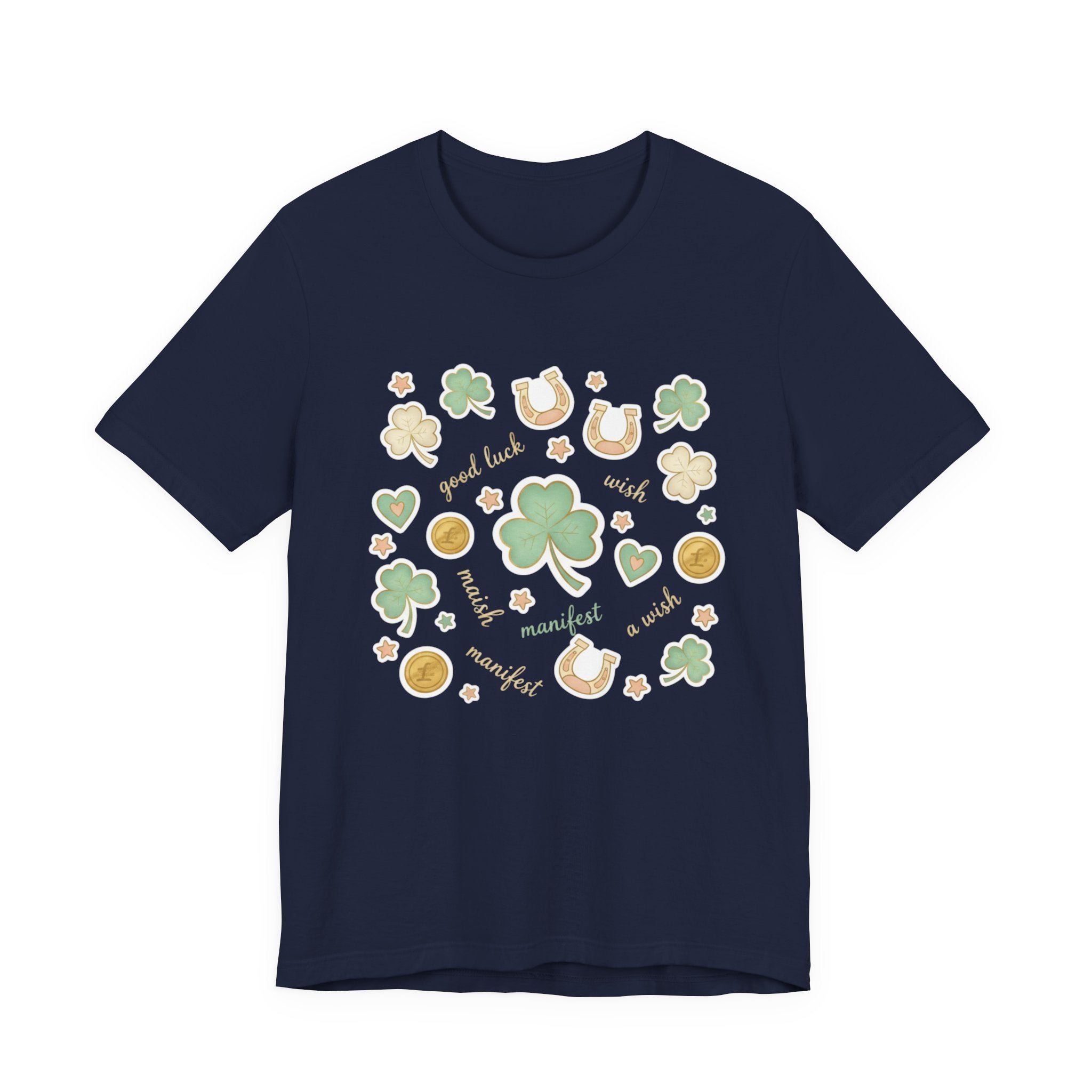 Lucky Charm Sticker Pattern Tee | Mint Gold good luck symbol pattern