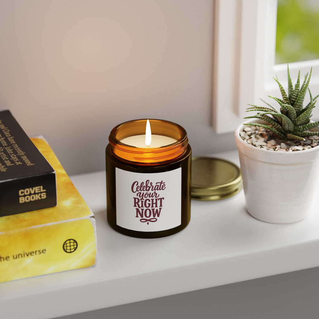 Celebrate Your Right Now — Amber Glass Cashmere Musk Candle (Coconut Apricot Wax, 4oz & 9oz)