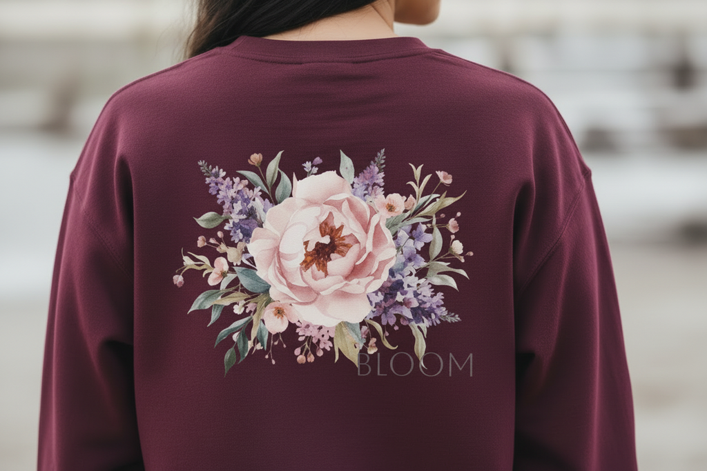 Bloom Floral Crewneck Sweatshirt — Women's Pastel Rose Graphic