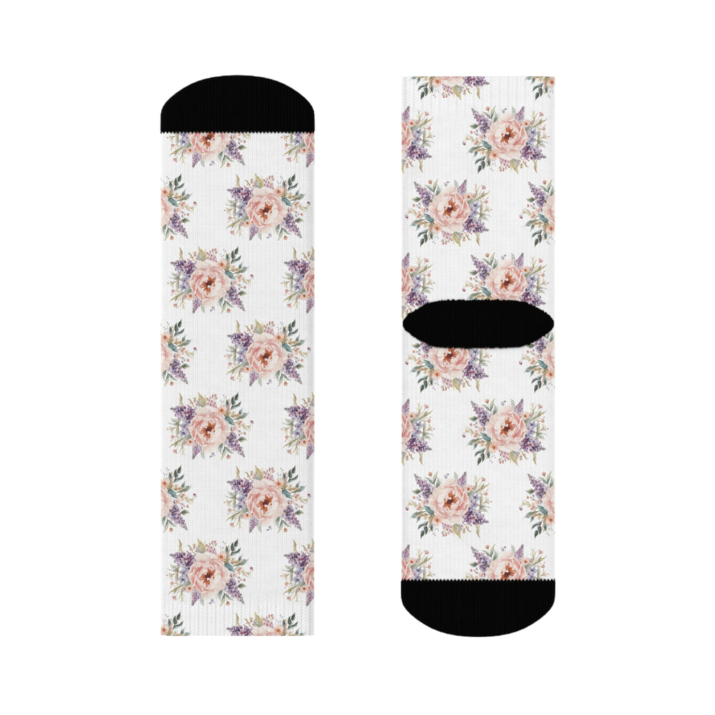 Floral Vintage Rose Crew Socks — Pretty Pastel Bouquet Pattern