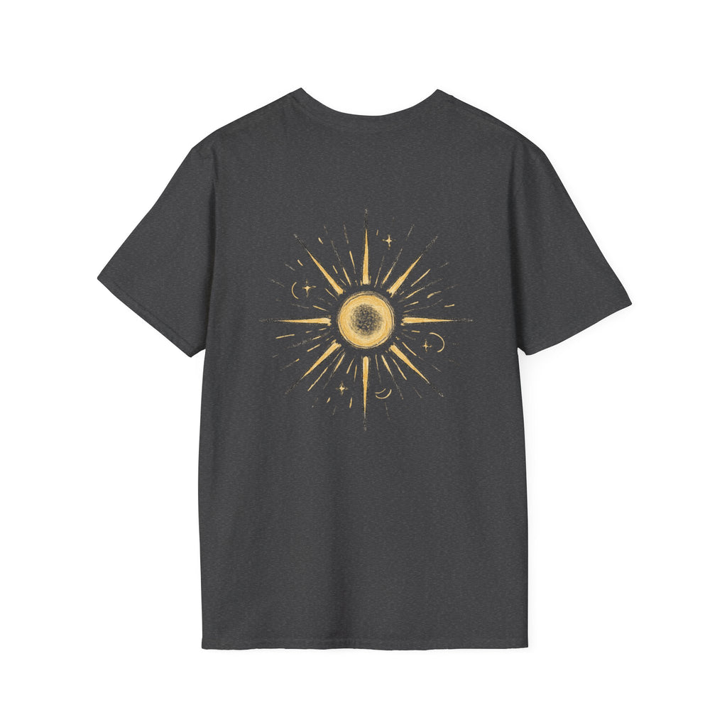 Sunburst Graphic T-Shirt — Retro Celestial Sun Chest & Back Print