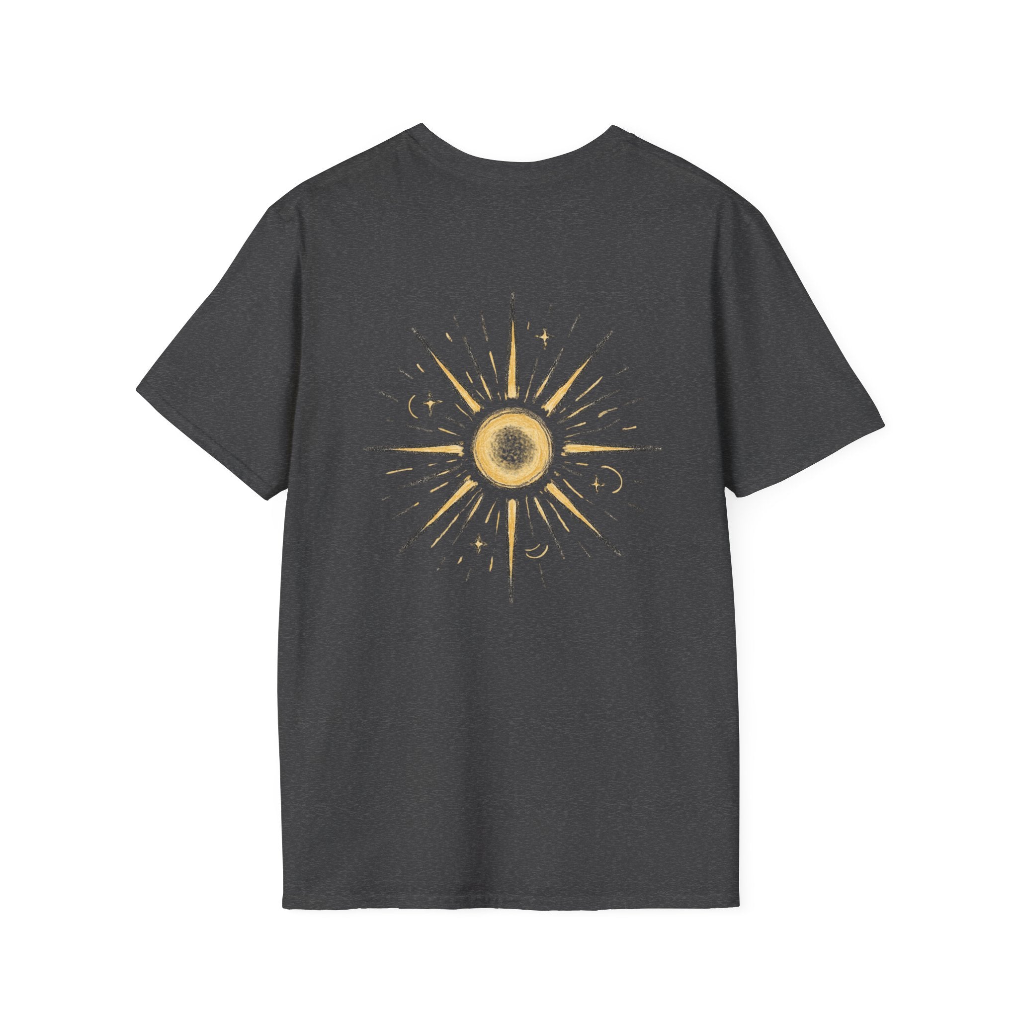Sunburst Graphic T-Shirt — Retro Celestial Sun Chest & Back Print