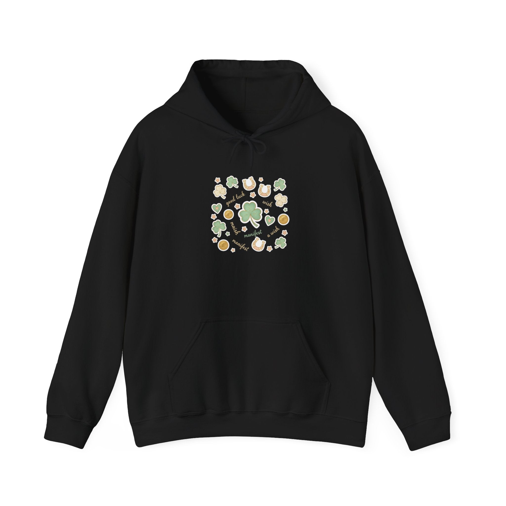 Lucky Charm Sticker Pattern Hoodie | mint gold good luck symbols