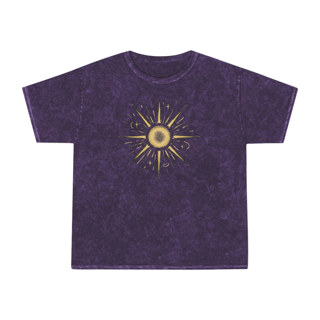 Mineral Wash Sunburst Tee — Vintage Golden Sun Graphic
