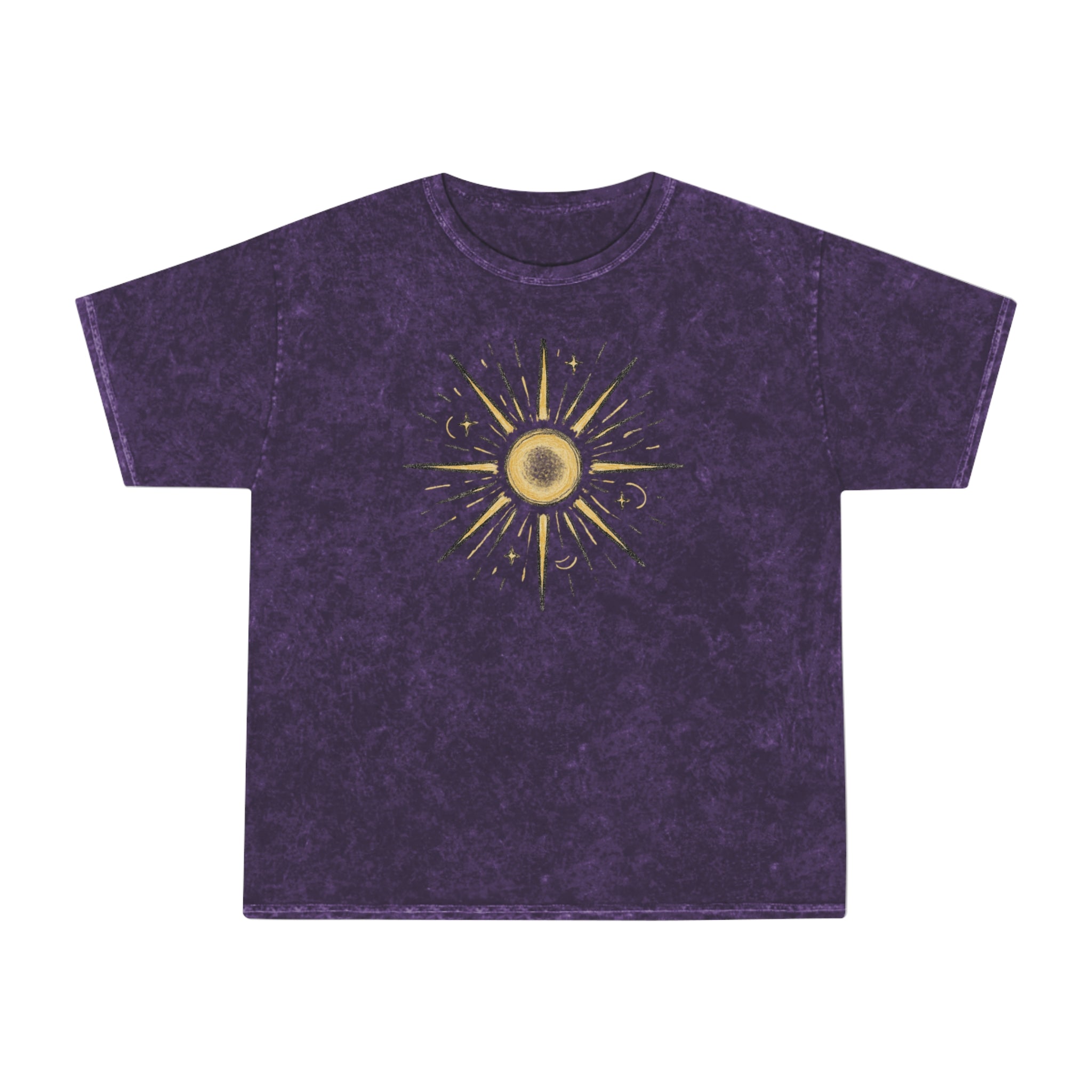 Mineral Wash Sunburst Tee — Vintage Golden Sun Graphic