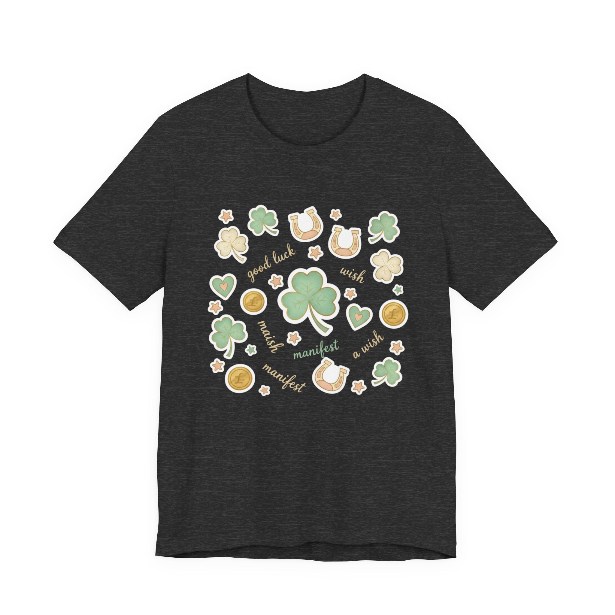 Lucky Charm Sticker Pattern Tee | Mint Gold good luck symbol pattern