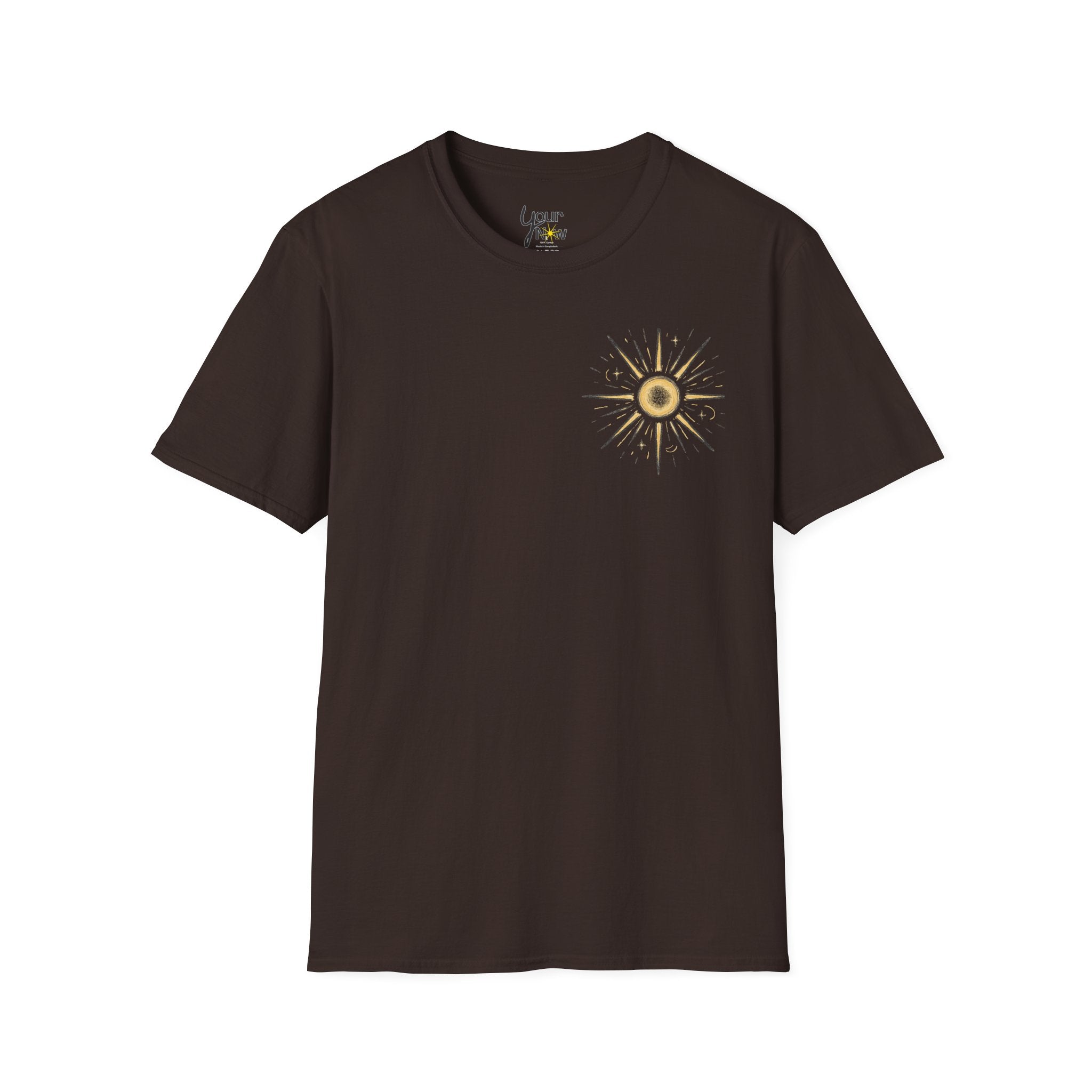 Sunburst Graphic T-Shirt — Retro Celestial Sun Chest & Back Print