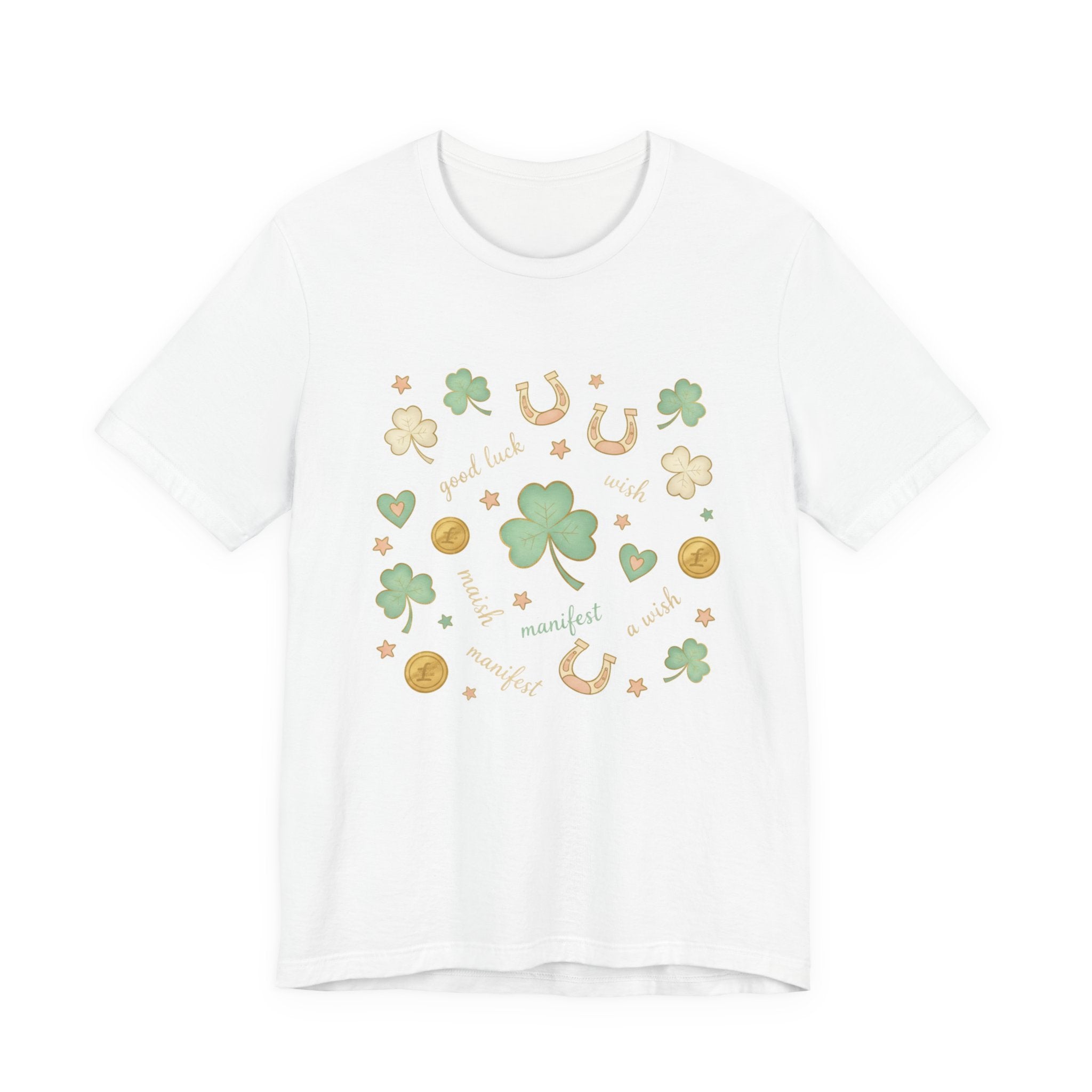 Lucky Charm Sticker Pattern Tee | Mint Gold good luck symbol pattern