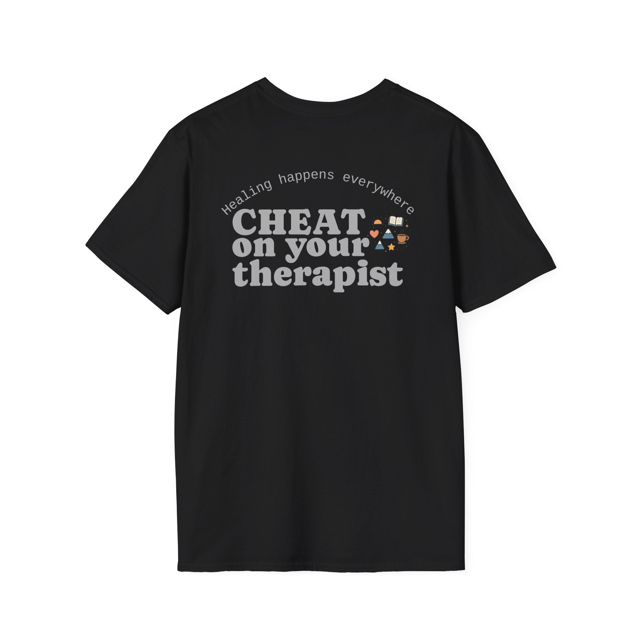Cheat on Your Therapist T‑Shirt — Funny Mental Health‑Humor Tee with Coffee & Books Design