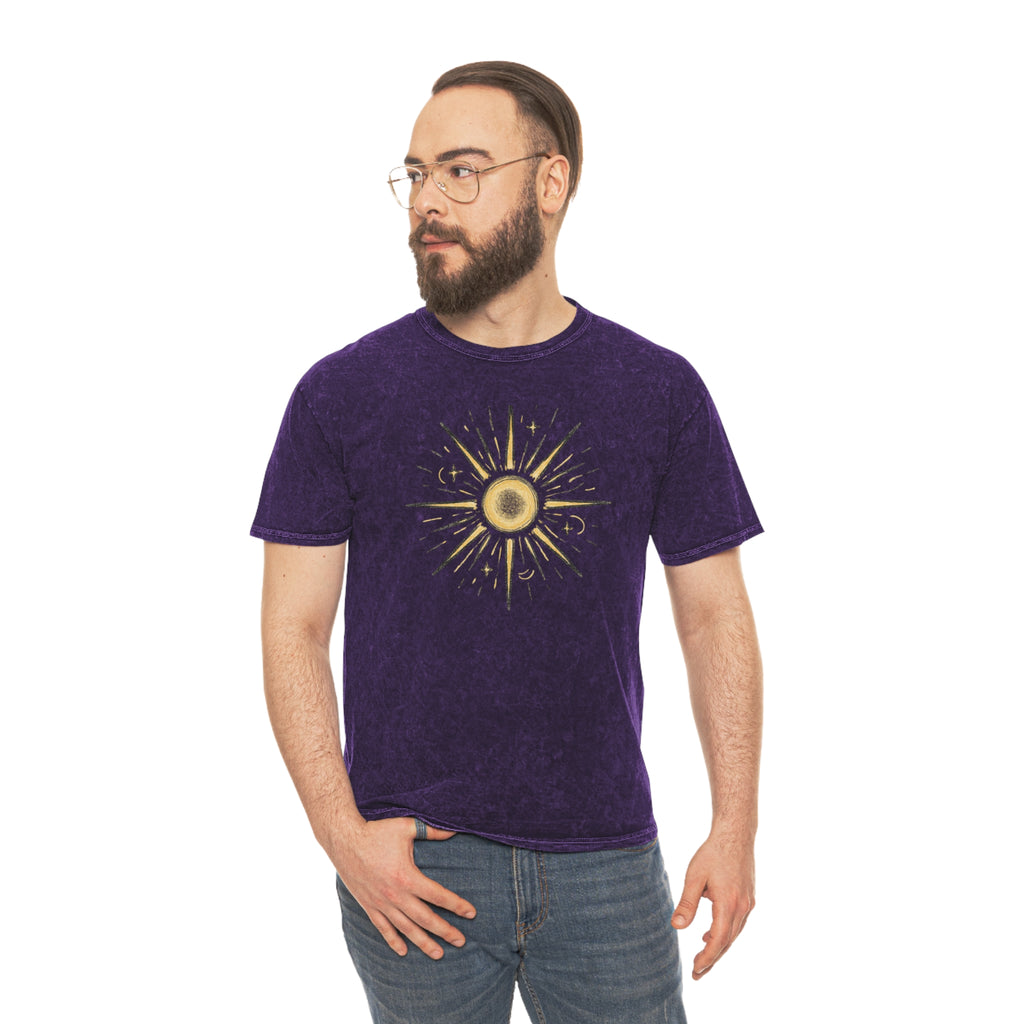 Mineral Wash Sunburst Tee — Vintage Golden Sun Graphic