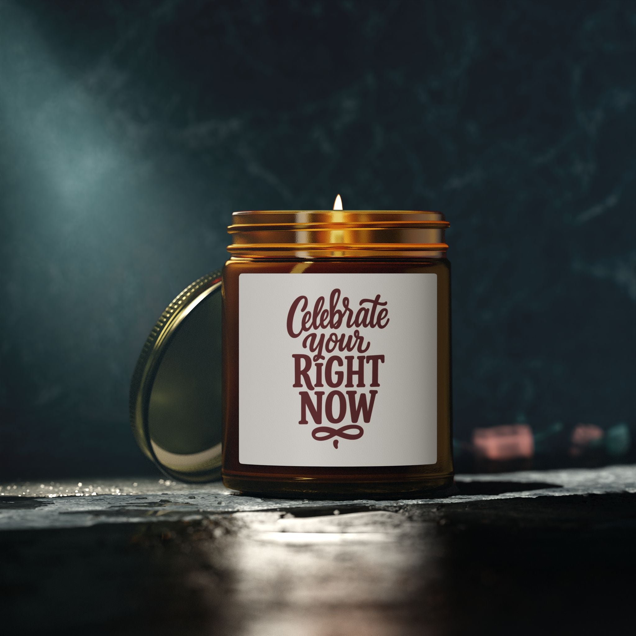 Celebrate Your Right Now — Amber Glass Cashmere Musk Candle (Coconut Apricot Wax, 4oz & 9oz)
